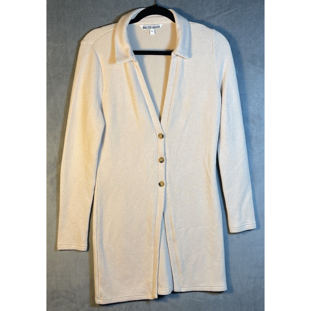 Walter Baker Hendrix Ribbed Knit Collared Long Cardigan Sweater Large